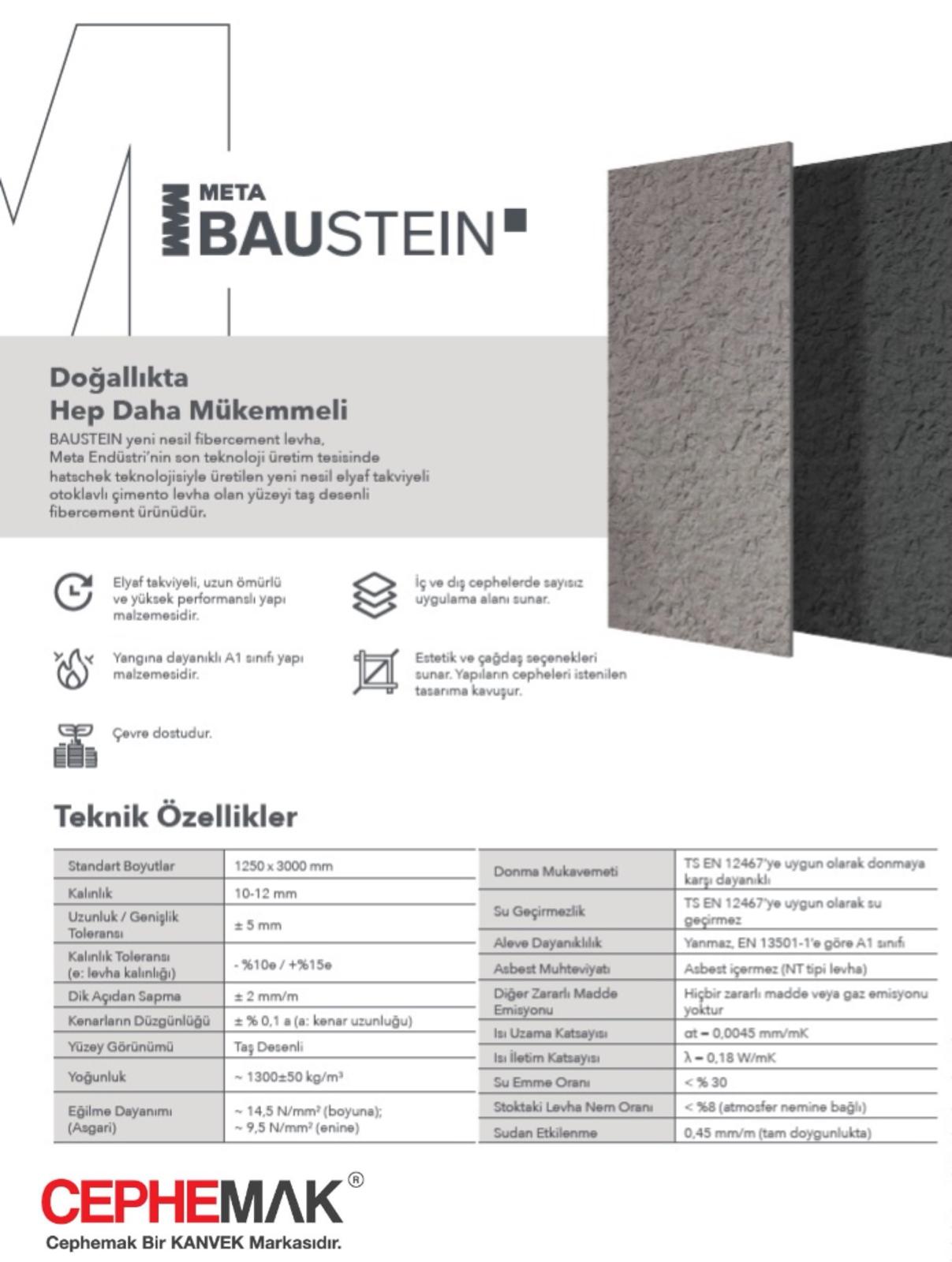 Meta BAUSTEIN Fibercemet Taş Desen Levha 10-12 mm